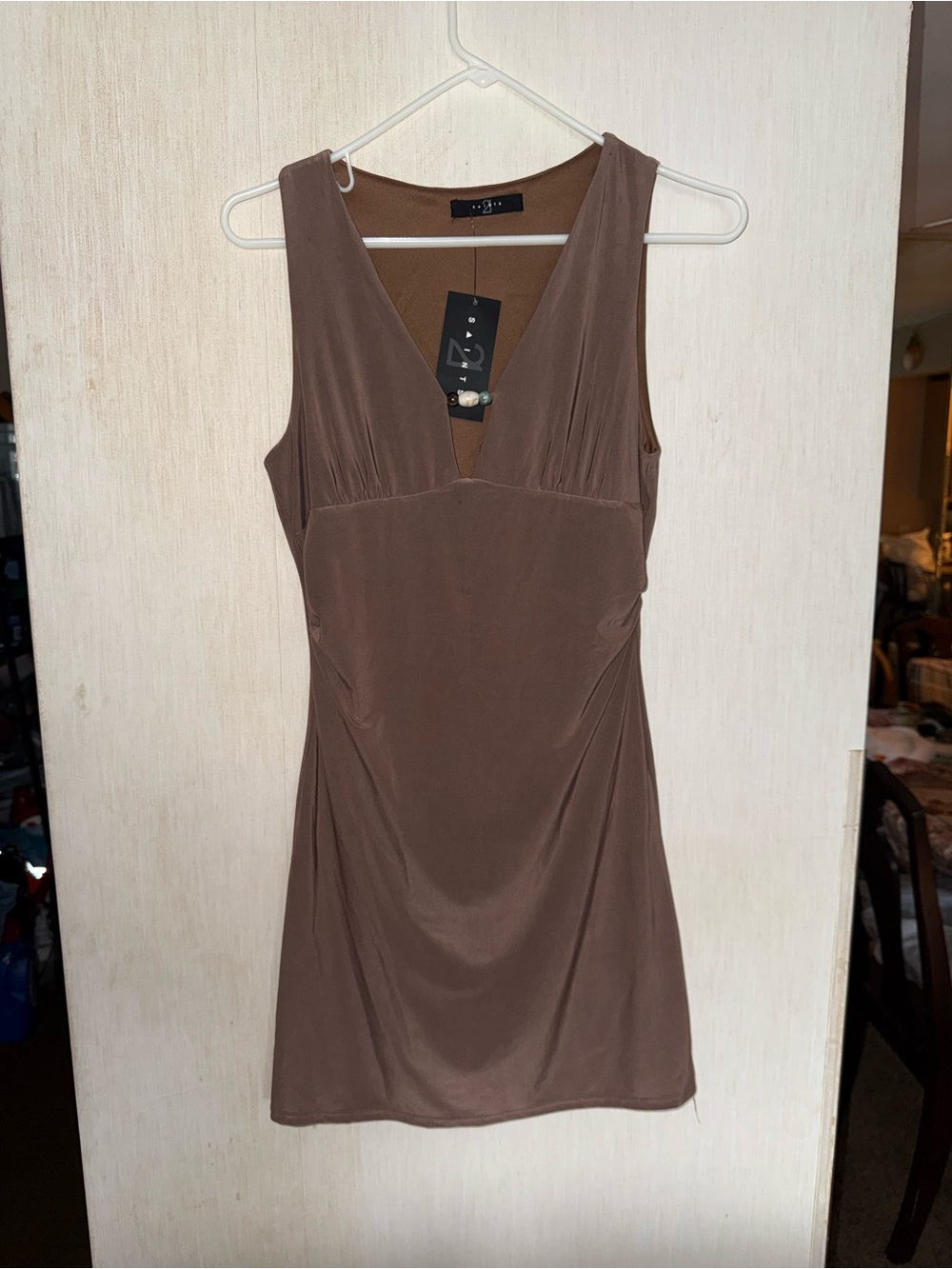 Discovery Sleeveless V-Neck Chocolate Brown Mini Dress
